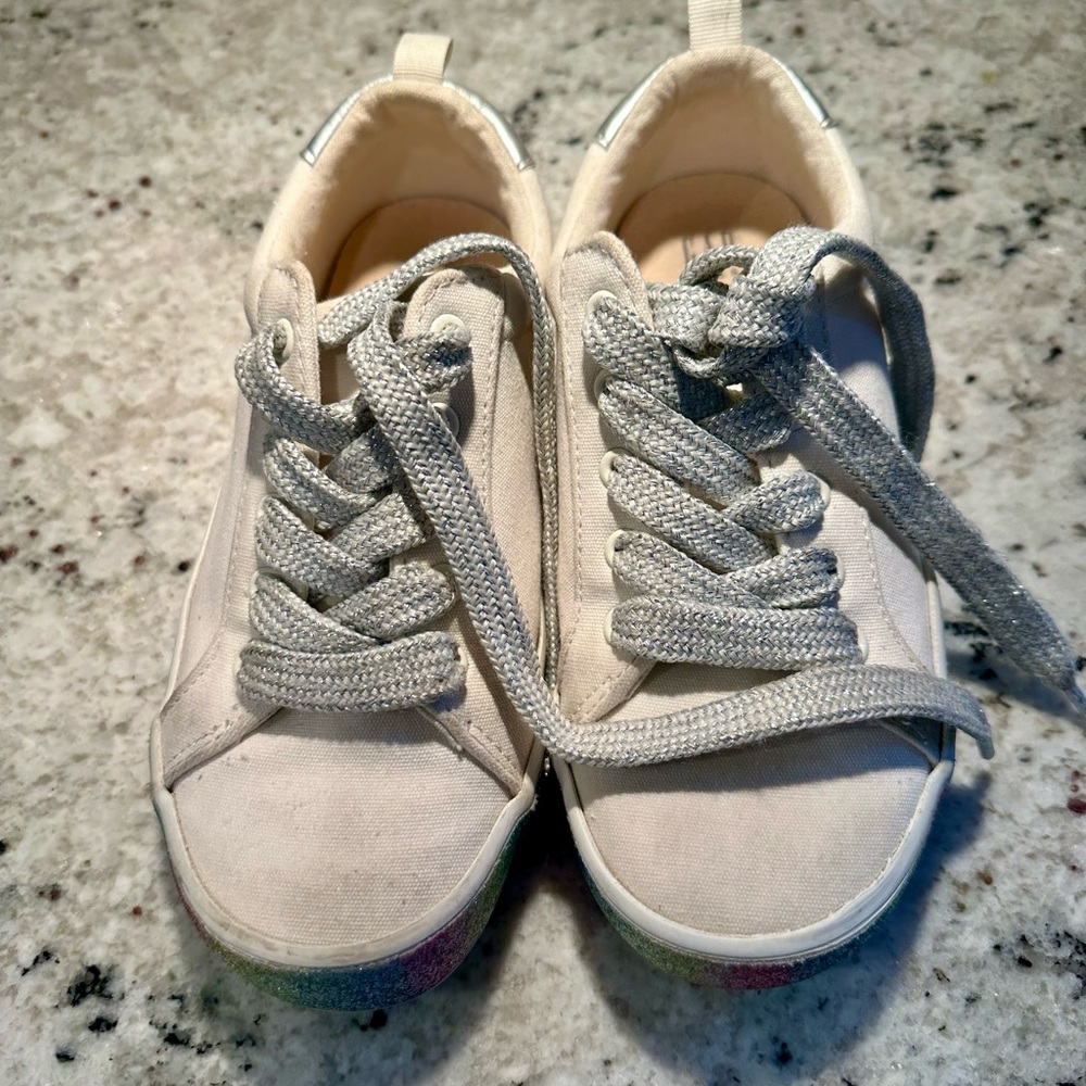 Gap Kids White Canvas Sneakers with sparkly rainbow trim - Picture 2 of 5
